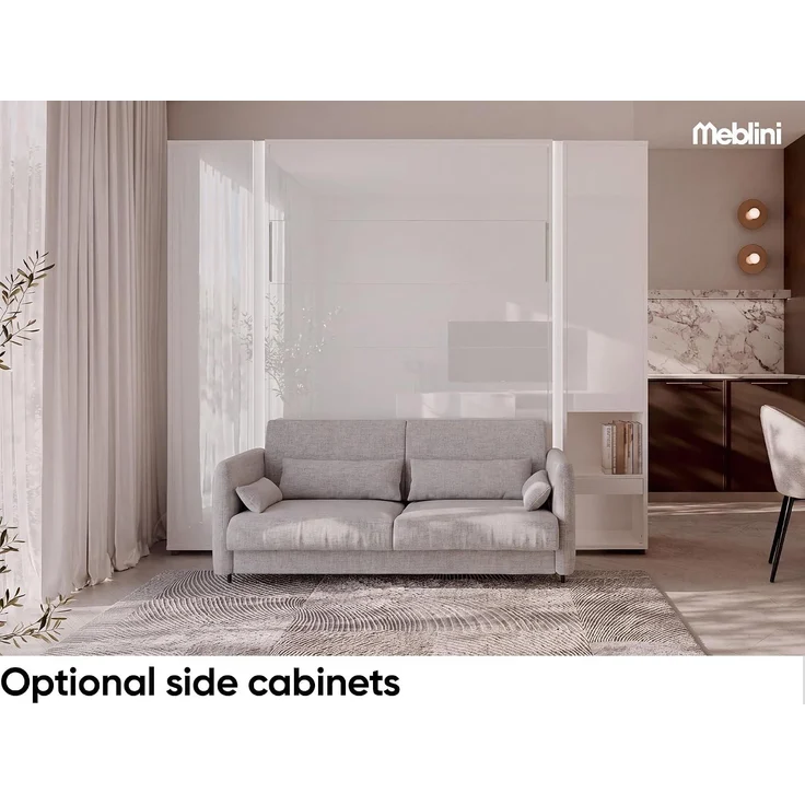 MEBLINI Elektrisches Schrankbett BC-36 - 140x200cm Vertikal - Weiß Hochglanz - Sofa und Kopfteil Grau ohne Matratze - Wandbett mit Lattenrost, Sofa und Kopfteil - Wandklappbett – Bild 2