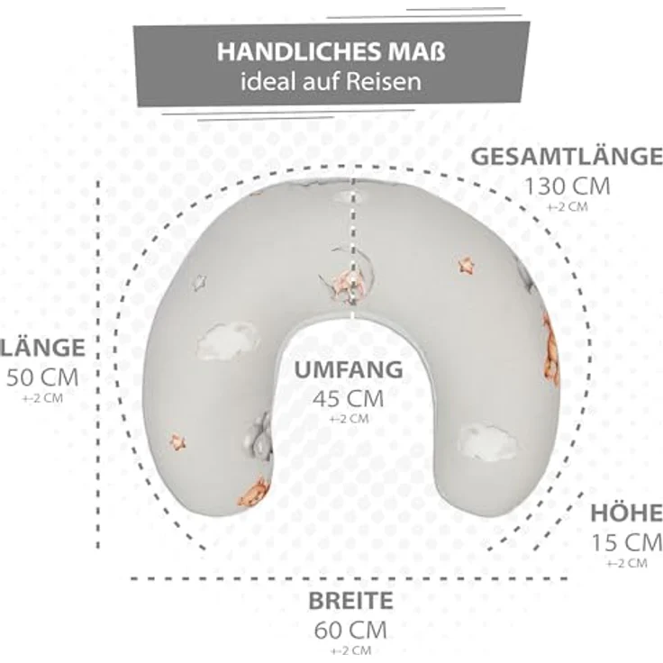 Totsy Baby Stillkissen klein Mond Minky 130 cm - Nursing und Breastfeeding Pillow Stillmond Stützkissen Stillhörnchen kleines Still Kissen und Lagerungskissen beim Stillen Oeko-Tex Teddybären – Bild 3