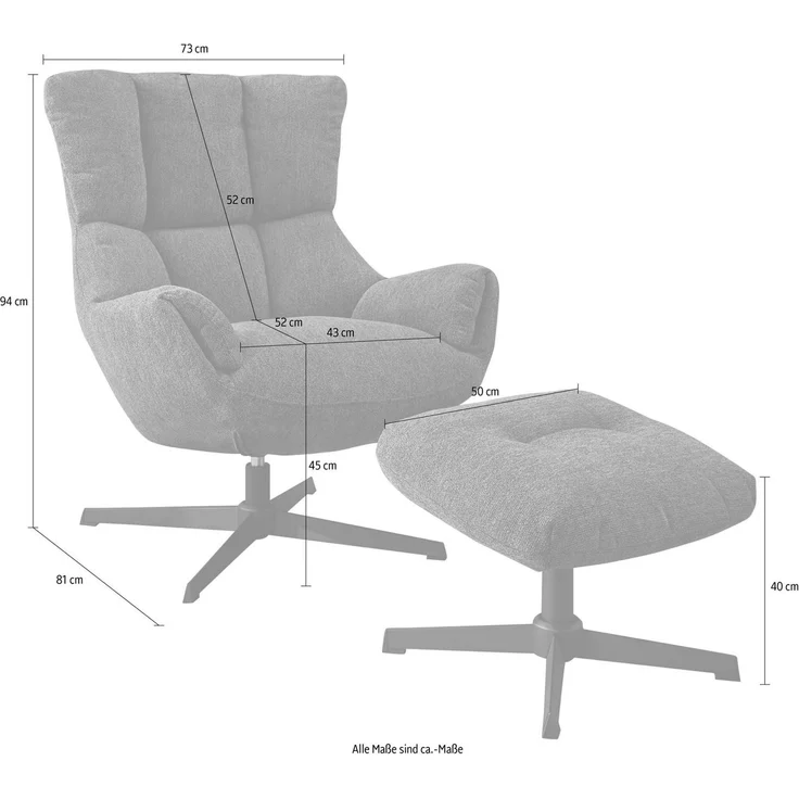 Jockenhöfer Gruppe Relaxsessel Melania, B: 73 cm, Sitzhöhe: 45 cm, Set: mit Hocker, 360° Drehfunktion, kuscheliger Webstoff – Bild 3