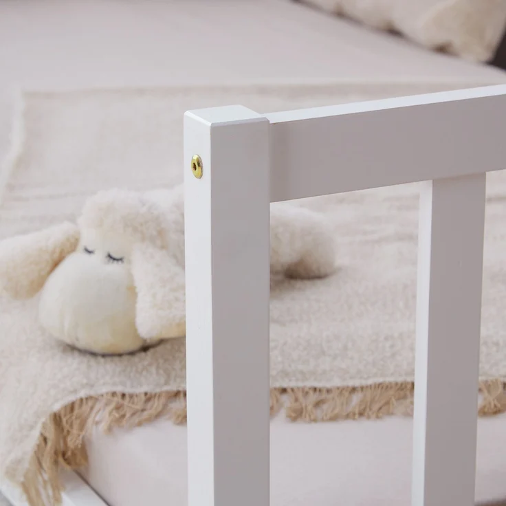 Kinderbett 90x200 Bodenbett mit Rausfallschutz Montessori Bett Kleinkindbett Holz Massiv Weiß Einzelbett Lattenrost Bettgestell – Bild 8