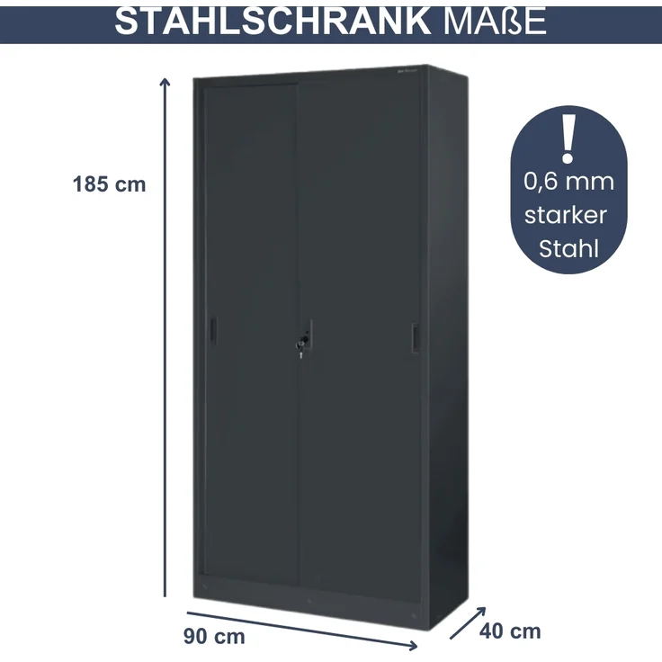 Aktenschrank abschließbar ROLF - Schiebetüren, 5 Ebenen | Büroschrank aus Stahl Metallschrank Werkstatt Mehrzweckschrank Werkzeugschrank, 185x90x40cm Anthrazit – Bild 2