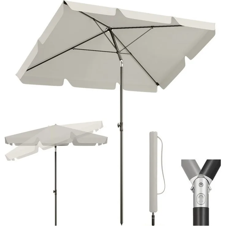 Sekey Sonnenschirm 200 x 125 cm Balkonschirm Rechteckig Sonnenschirm mit Schutzhülle, LxB: 200x125 cm, Abknickbar, Sonnenschutz UV50+, Marktschirm für Terrasse, Garten