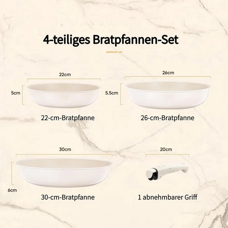FOHERE Pfannen-Set Topfset 4-teiliges Antihaft-Pfannenset mit abnehmbarem Griff, (Set, 4-tlg) – Bild 2