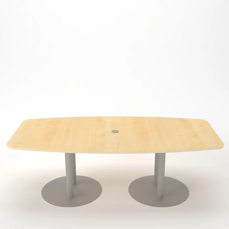 Rheinland Möbel Konferenztisch KONTI 220x103 cm – ovaler Besprechungstisch in Ahorn mit silbernen Säulenfüßen & Kabelauslass, Meetingtisch für 6–8 Personen, moderner XXL-Tisch fürs Büro & Besprechungsraum – Bild 2