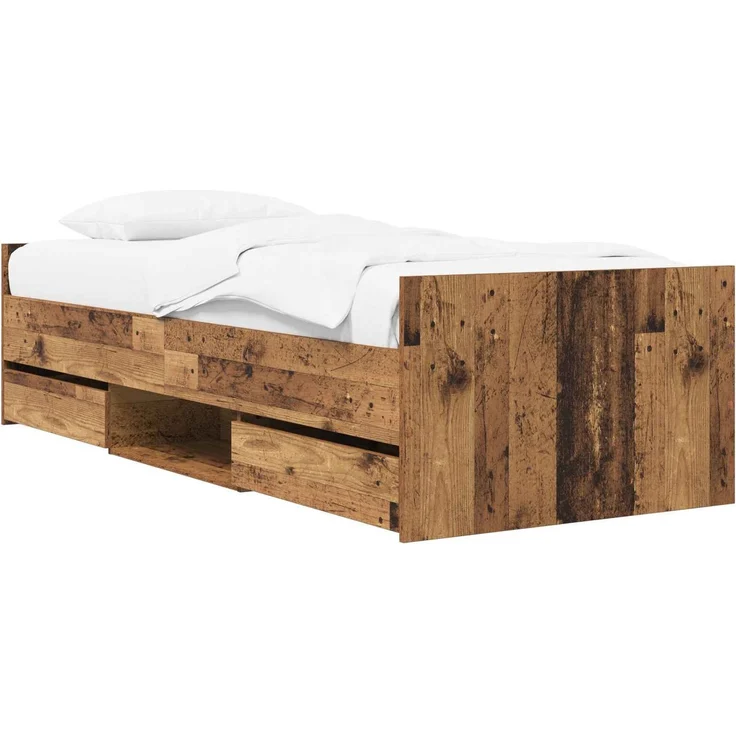 vidaXL Bettrahmen mit Schubladen mit Kopfteil Altholz Holzwerkstoff 3429512 – Bild 2