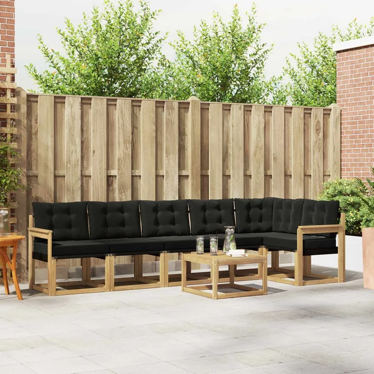 vidaXL Outdoor-Sofagarnitur 7 stk. 6-Sitzer Weiß und Schwarz 3389542