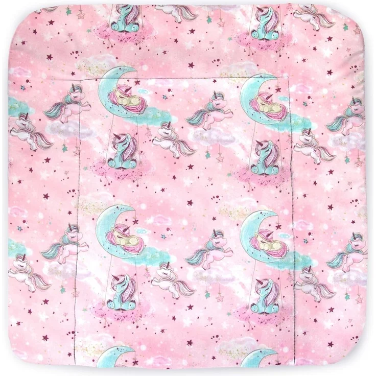 Balbina® Wickelunterlage Wickeltischauflage Wickelauflage baumwolle 75x85 I Pink Einhorn – Bild 1