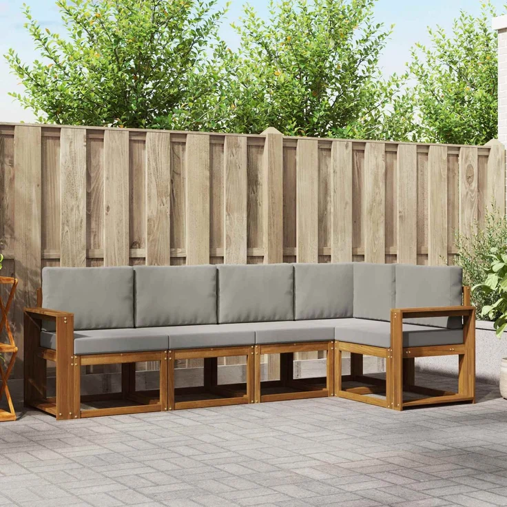 vidaXL Outdoor-Sofagarnitur 5 stk. 5-Sitzer Natur und Hellgrau 3366399 – Bild 1