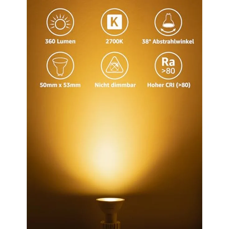 Lepro Energieklasse A GU10 LED Warmweiss, 2W 2700K Warmweiß 360 LM, Nicht Dimmbar Reflektorlampe, Energiesparendes GU 10 LED Leuchtmittel, 38° Abstrahlwinkel für Wohnzimmer, Küche, 2 Stück – Bild 3