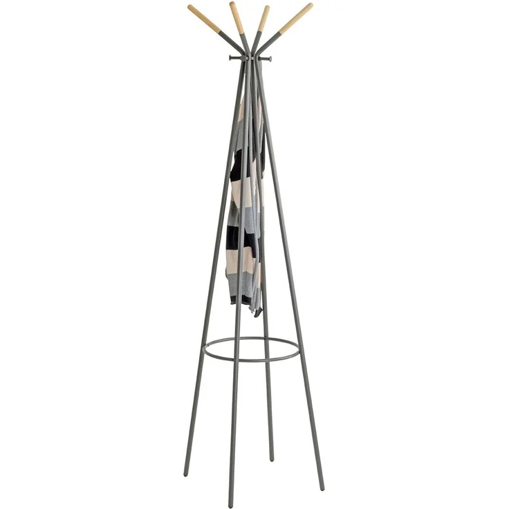 Haku Garderobenständer mit 8 Garderobenhaken aus Stahl und Massivholz, grau-natur, freistehend, Ø 56 cm, H 175 cm – Bild 9