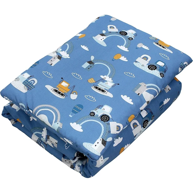 TupTam Kinderbettdecke-Set, Ganzjahresdecke, 2tlg., 1x Bettdecke, 1x Flachkissen, Traktoren / Regenbögen / Blau, 135x100 cm