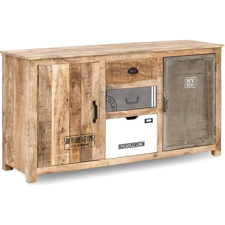 Massives Sideboard Pune aus Mangoholz, 150x80, Holz-Metall-Mix, Lackiert, Modernes Design