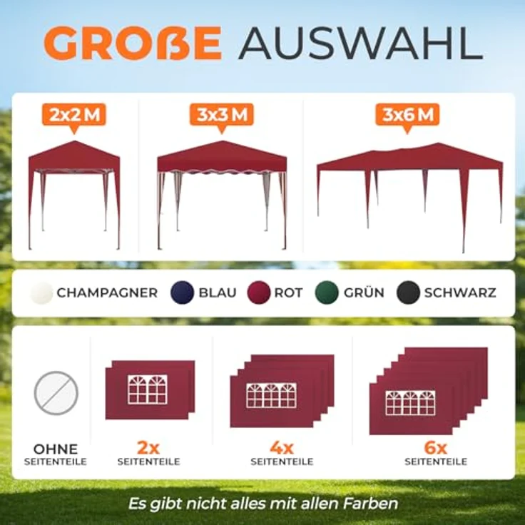Faltpavillon 3x3 m - wasserdicht - mit 4 Seitenteilen, rot – Bild 9