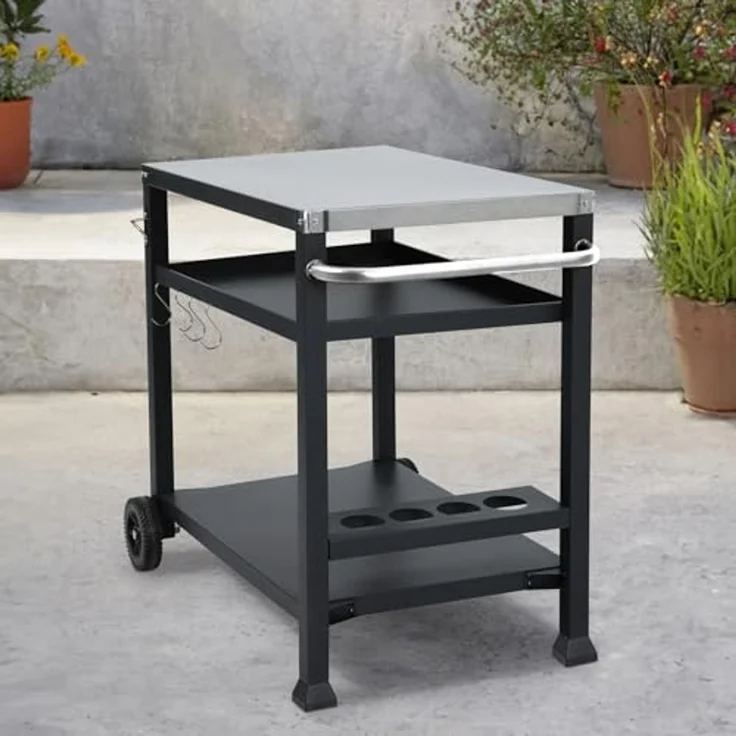 TAINO NIKAN Grillwagen Grilltisch Rollwagen Grillständer klein mit Rollen Outdoor Balkon Garten Terrasse Schwarz – Bild 2