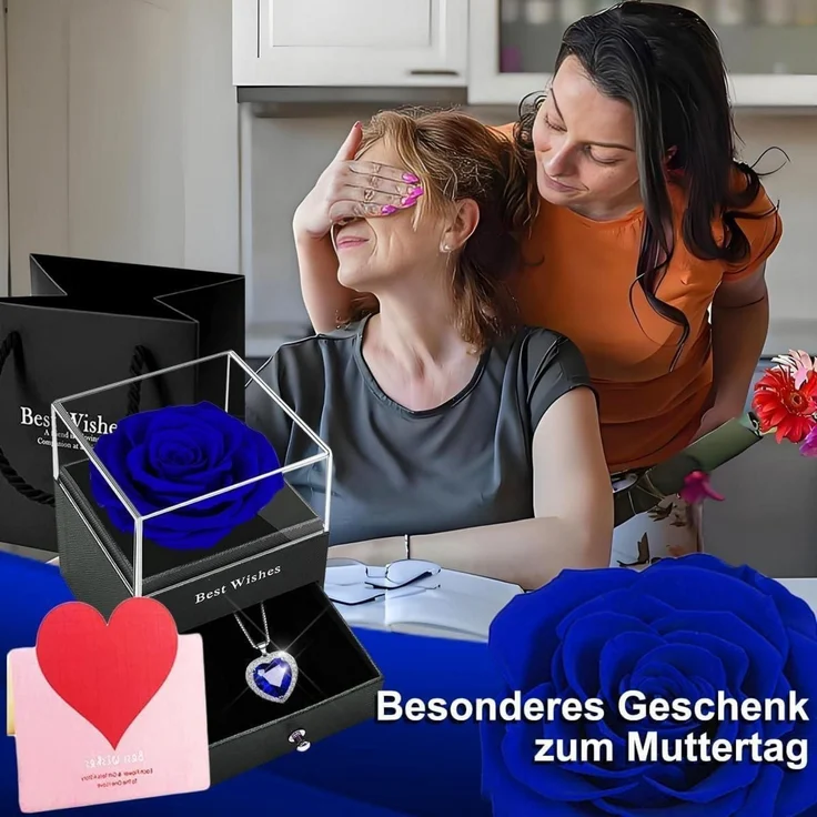 Ewige Rose Kette Silber 925 Geburtsstein Halskette Blaue Infinity Rosen – Bild 8