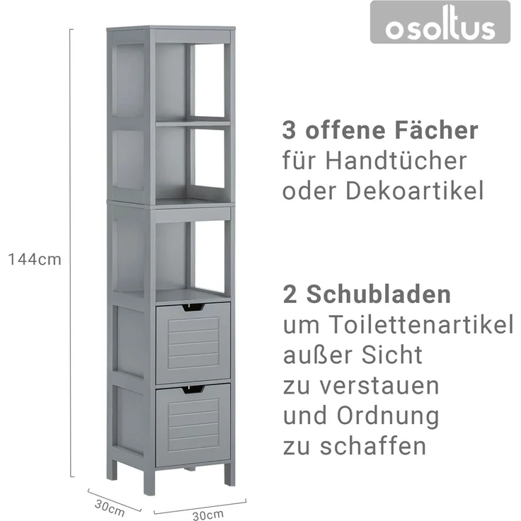 osoltus Badschrank Hochschrank Badregal Hampton 144 cm Grau – Bild 3
