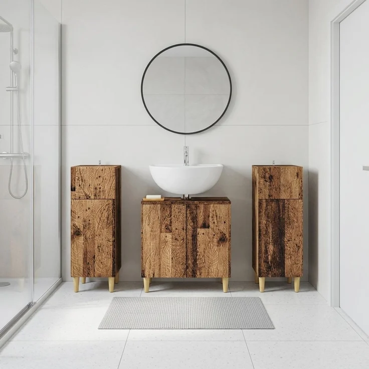 vidaXL 3-teiliges Badezimmer-Schranksystem DELFT 3 stk. Altholz 3418033 – Bild 1