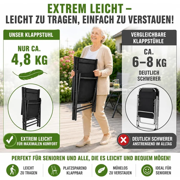 BURI 1 Klappsessel mit Hochlehner Auflage Gartenstuhl Aluminium verstellbar – Bild 4