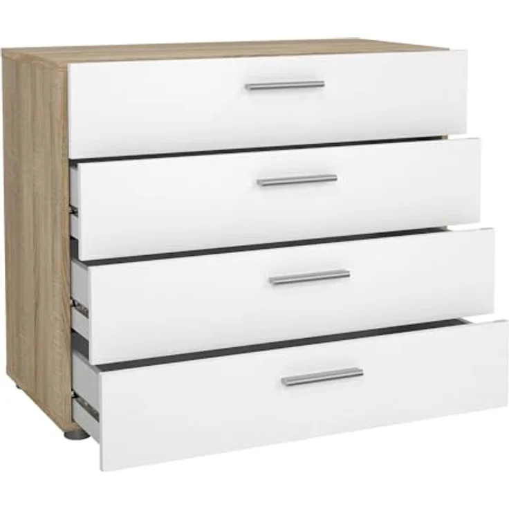 Dmora - Kommode Marinette, Mehrzweckkommode, Schlafzimmerkommode, Schrank mit Schubladen, 80x40 h68 cm, Eicheund Glänzendes Weiß – Bild 8