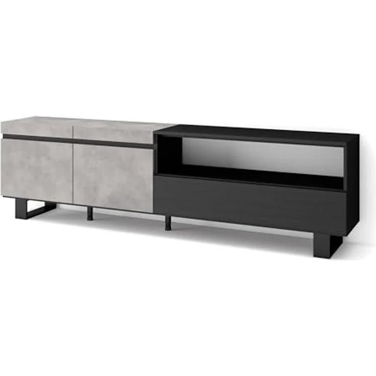 Skraut Home | TV-Schrank, Lowboard | für Wohnzimmer und Esszimmer | 200x57x35cm | Für TV-Geräte bis zu 80" | Industriedesign | Moderner Stil | Zement – Bild 1