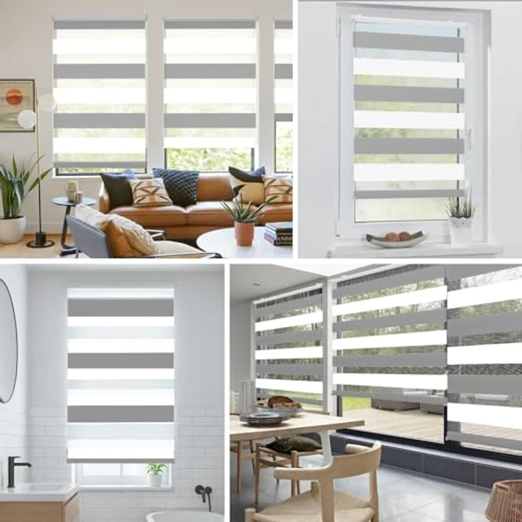 Sekey Doppelrollo Klemmfix ohne Bohren für Fenster, Zweifarbig Doppelrollo 70 cm breit, Duo Rollo Jalousie Sonnenschutz, 70x210cm, Weiß & Grau – Bild 6