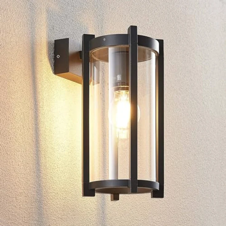 Lucande Wandleuchte außen Brienne, spritzwassergeschützt IP54, 1 flammig, E27, Aluminium schwarz, für Terrasse und Garten – Bild 2