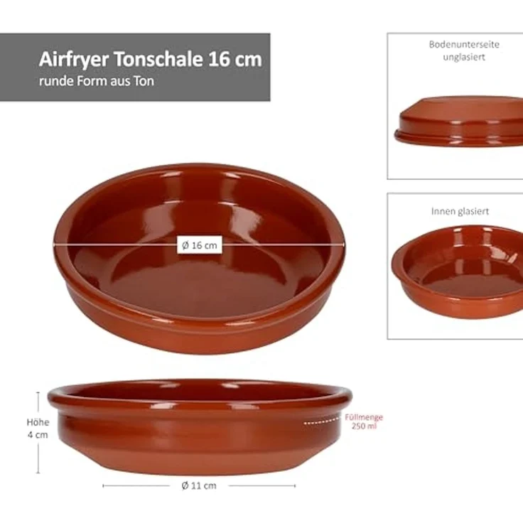MamboCat Auflaufform MamboCat 6er Set Airfryer Tonschalen rund Ø16 cm 250ml Cazuela Tapas, Ton – Bild 7