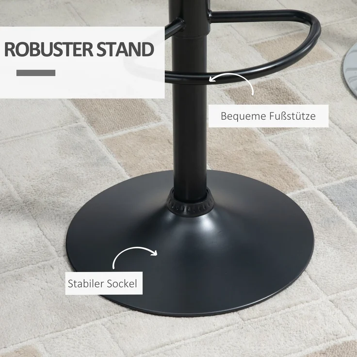 Barstuhl 2er-Set Retrodesign Höhenverstellbar 360° drehbar schwarzes Leder für Homeoffice stabil 47 x 51,5 x 89-109 cm--Schwarz--47x51.5x109cm--YOUDENOVA – Bild 5