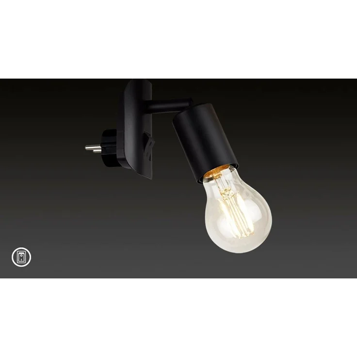 BRILONER - Leselampe Bett für die Steckdose, Ein-/Ausschalter, schwenkbar, E27, Wandleuchte Innen, Steckdosenlampe, Steckdosenlicht, Wandlampe mit Schalter, Steckdosenleuchte, 9,5 x 6,7 x 7,8 cm, Schwarz – Bild 3