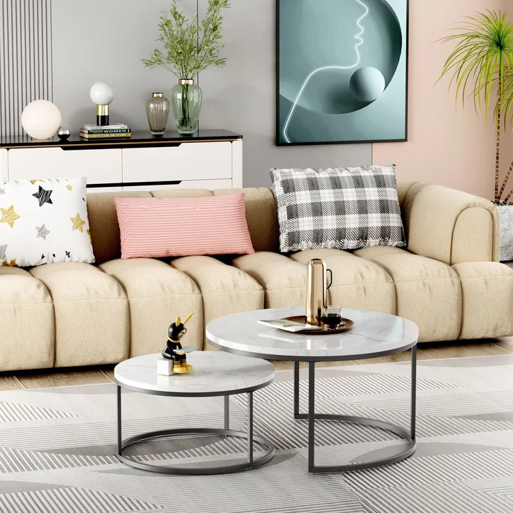 Couchtisch 2-teiliges Couchtisch-Set mit elegantem Design Stabiler Eisenrahmen & leicht zu reinigende MDF-Tischplatte 2 -St – Bild 7