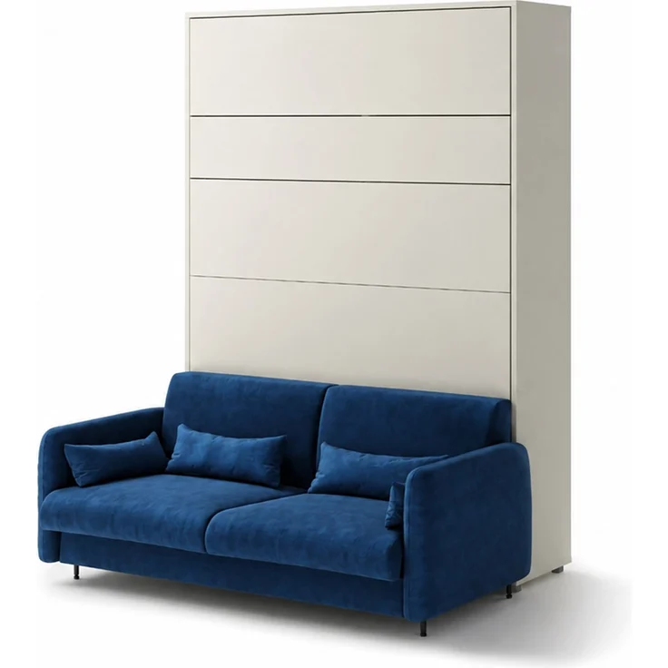 MEBLINI Schrankbett BC-01 - 140x200cm Vertikal - Kaschmir/Blau mit Matratze - mit Sofa - Wandbett mit Lattenrost - Klappbett mit Schrank - Wandklappbett - Murphy Bed – Bild 1