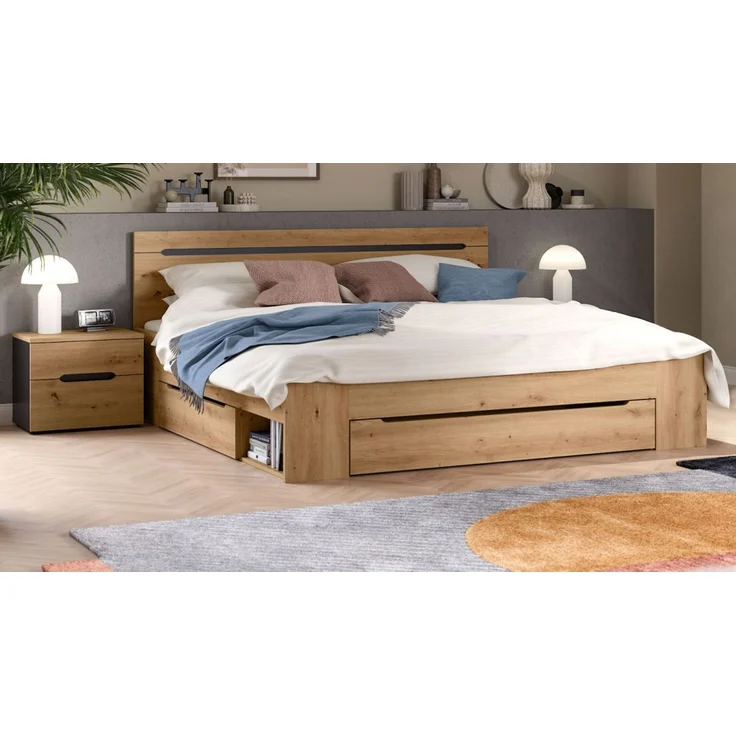 Schlafzimmer Set Cooper in Eiche und grau Liegefläche 180 x 200 cm – Bild 1