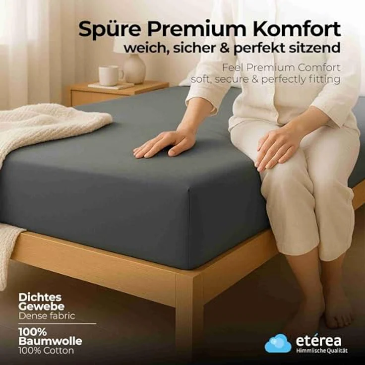 etérea Comfort Jersey Spannbettlaken Anthrazit 90x200 cm - 100x200 cm – Bild 3