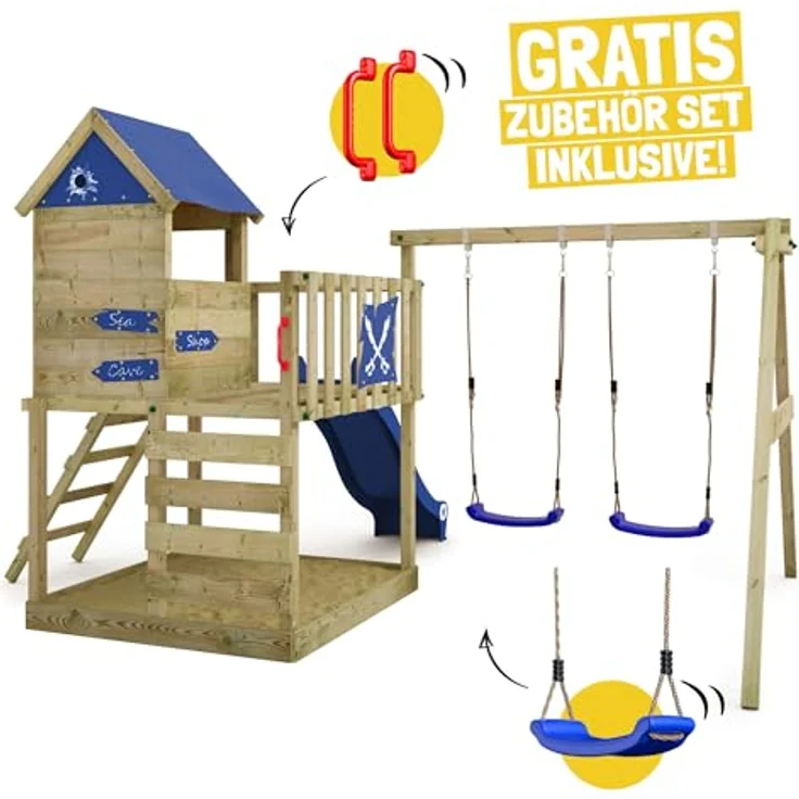 Wickey Spielturm Smart Cave, Abenteuer-Klettergerüst mit Schaukel, Leiter & Rutsche, 120 cm Podesthöhe, 10 Jahre Garantie* – Bild 2