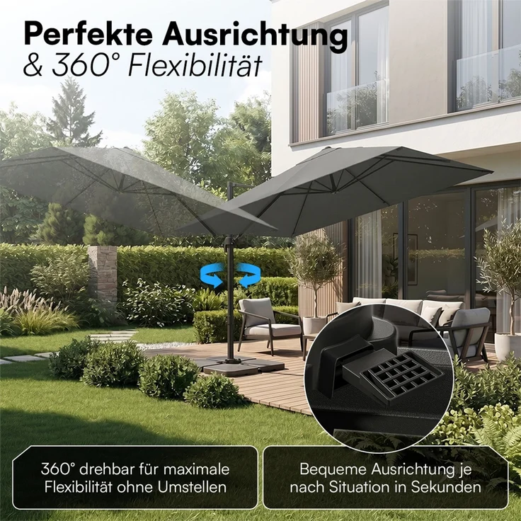 STEELSØN 'Elaris' Premium Sonnenschirm 300x300 cm quadratisch, neigbar und 360-Grad drehbar, anthrazit, Ampelschirm inkl. Hülle, extrem robuste Metall-Stange, 220 g/m² Polyester, UV50+ – Bild 2