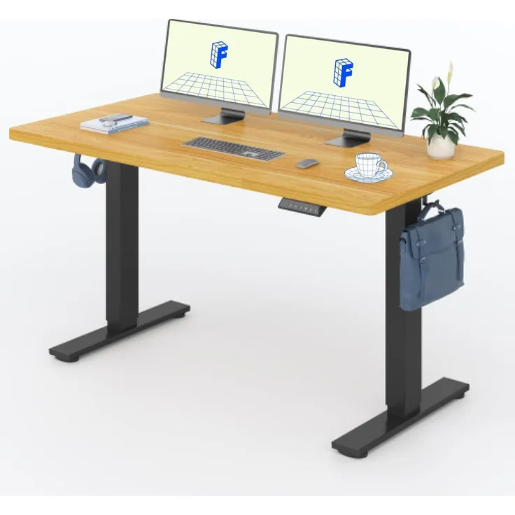 Flexispot EG1 Höhenverstellbarer Schreibtisch Elektrisch 2-Fach-Teleskop mit Tischplatte (M-Ahorn, Schwarz Gestell, 160x80 cm)