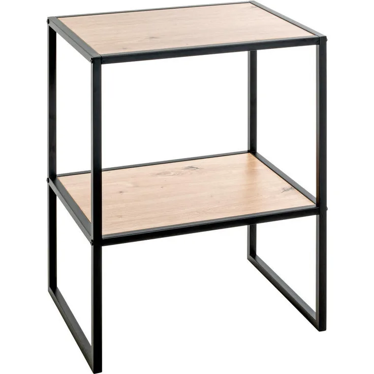 XXXL Beistelltisch, Schwarz, Eiche, rechteckig, 35x60x45 cm, offenes Fach, Metall, Wohnzimmertisch