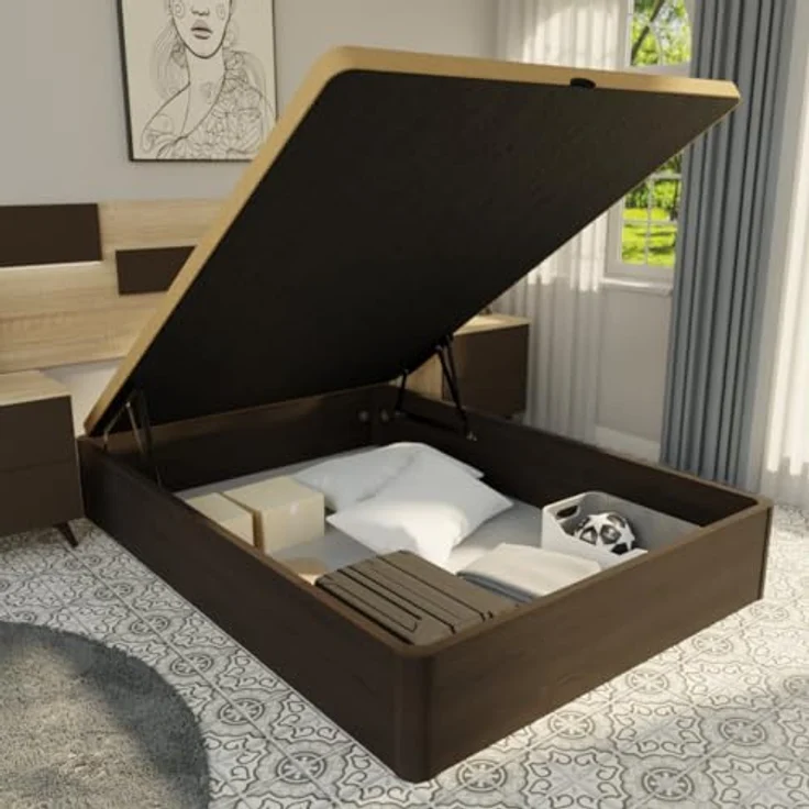Somnia Descanso Klappbares Bett, aus Holz, großes Fassungsvermögen, Schublade, Dicke 30 mm, verstärkter und atmungsaktiver Deckel (enthält Werkzeuge), Wenge, 135 x 190 cm – Bild 2