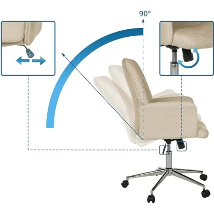hjh OFFICE Moderner Home-Office Stuhl SOLAO 400 Schreibtischstuhl Drehstuhl mit Rollen, Wippfunktion, höhenverstellbar, gepolstert, Beige – Bild 5