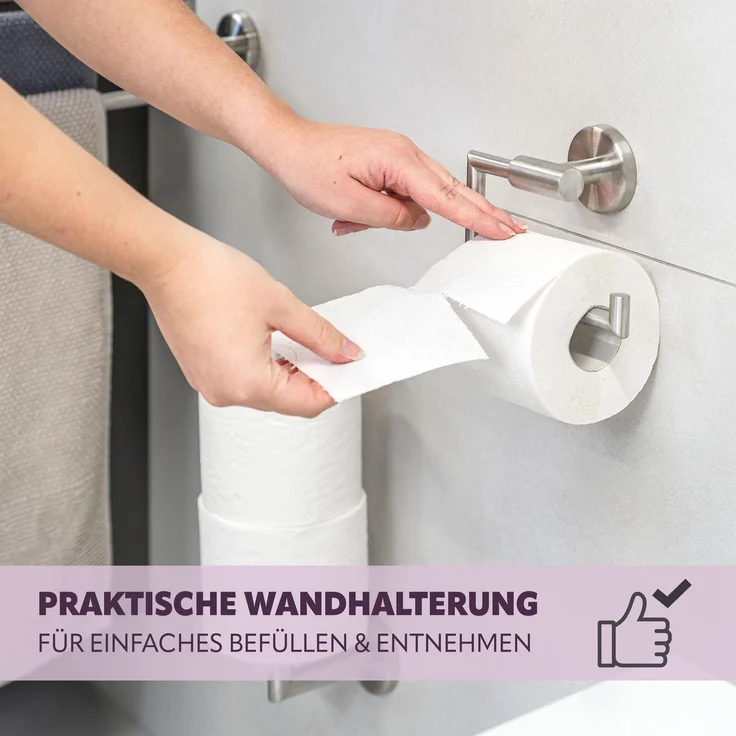 Bad-Serie PIAZZA - Toilettenpapierhalter inkl. Klebeset, aus Edelstahl matt – Bild 3