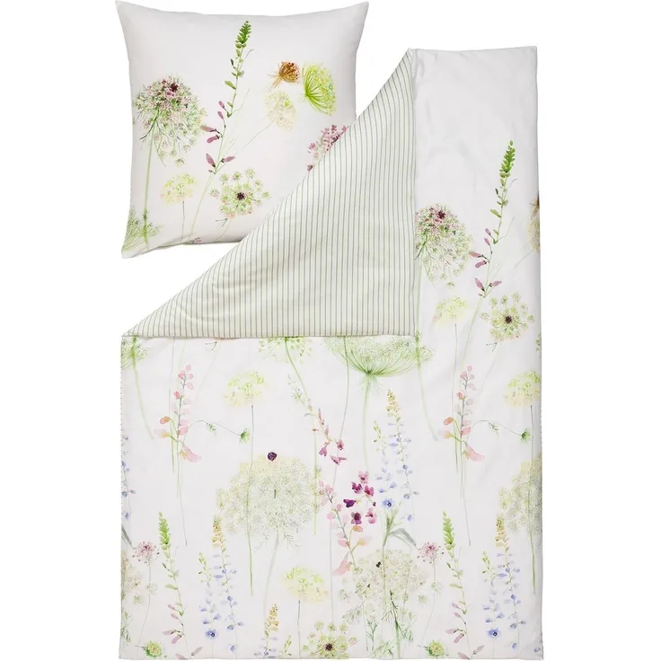 Estella Mako-Satin Kopfkissenbezüge 1 teilig Kissen 40x80 cm Meadow Floral grün
