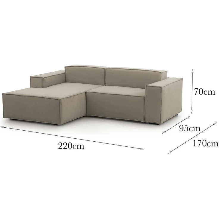 Dmora Sofa mit Halbinsel Alhoa, modulares 2-Sitzer-Sofa mit linker Halbinsel, Stoffsofa, 100 % Made in Italy, 220 x 170 x 70 cm, Taupe – Bild 3