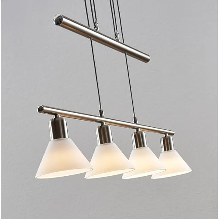 Lindby Pendellampe Delira, 4-flg. nickel, höhenverstellbar mit marmorierten Glasschirmen, für E14 LED Leuchtmittel – Bild 7