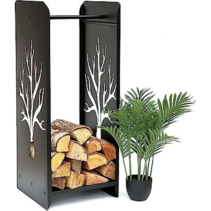 DanDiBo Kaminholzregal Innen Metall Schwarz 100 cm Kaminholzständer 96428 Brennholzregal Schmal Kaminholzhalter – Bild 1
