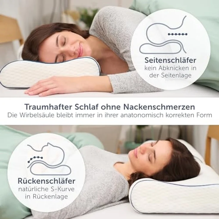 Blumtal Nackenstützkissen Orthopädisch aus Memory Foam, Ohne Plattliegen für Seitenschläfer, Bauchschläfer & Rückenschläfer, Anti-Schnarch-Kissen, ergonomisches Kissen mit individueller Höhenanpassung – Bild 2