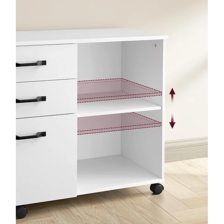 VASAGLE Aktenschrank, Rollcontainer, frei beweglich, mit Rollen und 3 Schubladen, für Dokumente in DIN A4, Letter-Format, Druckerständer, Industriestil, Weiß von SONGMICS OFC041W01 – Bild 6