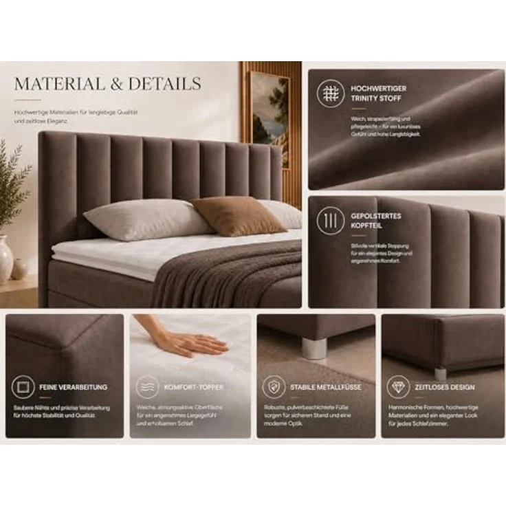 Best for Home Boxspringbett mit Bettkasten Trinity K-10 Bonellfederkern inkl. 7 cm Topper (Bonell-Matratze, gepolstertes Kopfteil, Doppelbett versch. Größen, 140x200 160x200 180x200 200x200 cm), Handwerksqualität, TOP Preis-Leistungs-Verhältnis – Bild 7