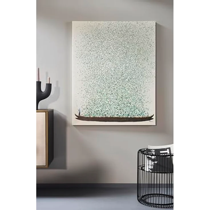 Kare Design Leinwandbild Flower Boat Beige/Grün, Gemälde, Pastellfarben, Asia-Stil, buntes Wandbild, Canvas-Leinwand, Massivholz Rahmen, handgemalte Details mit Acrylfarbe, Abstrakt, 160 x 120 x 3,5 cm – Bild 9