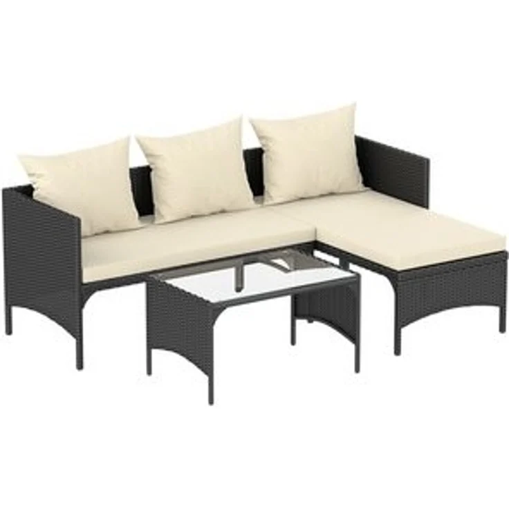 BIGZZIA Gartenlounge-Set Outdoor Gartenmöbel-Set Polyrattan, mit 1 Couchtisch, 2 gepolsterten Kissen, 3 Kissen – Bild 6