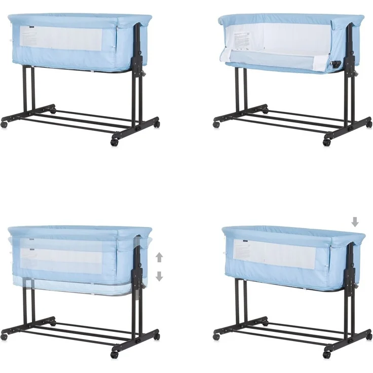 Chipolino Beistellbett 2 in 1 Zen Laufstall Moskitonetz Matratze Räder Bremse blau – Bild 2